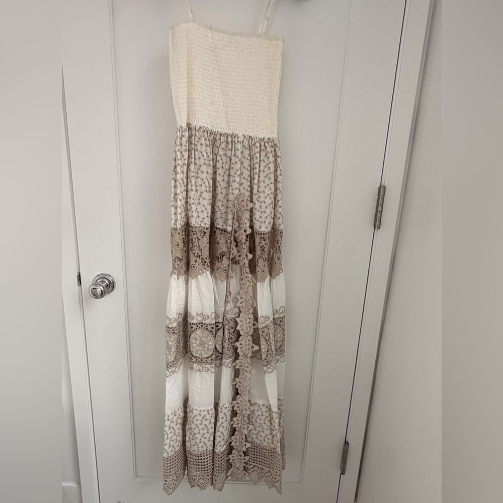 Chic Cream and Brown Maxi Dress